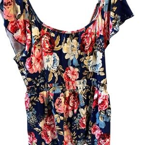 Torrid Navy Floral Blouse with Ruffle Sleeves